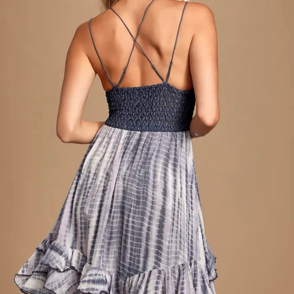 FREE PEOPLE FP ONE Adells Slip Tie-Dye Lace Dress Blue Sz XS Boho Fairy Festival - Picture 3 of 10
